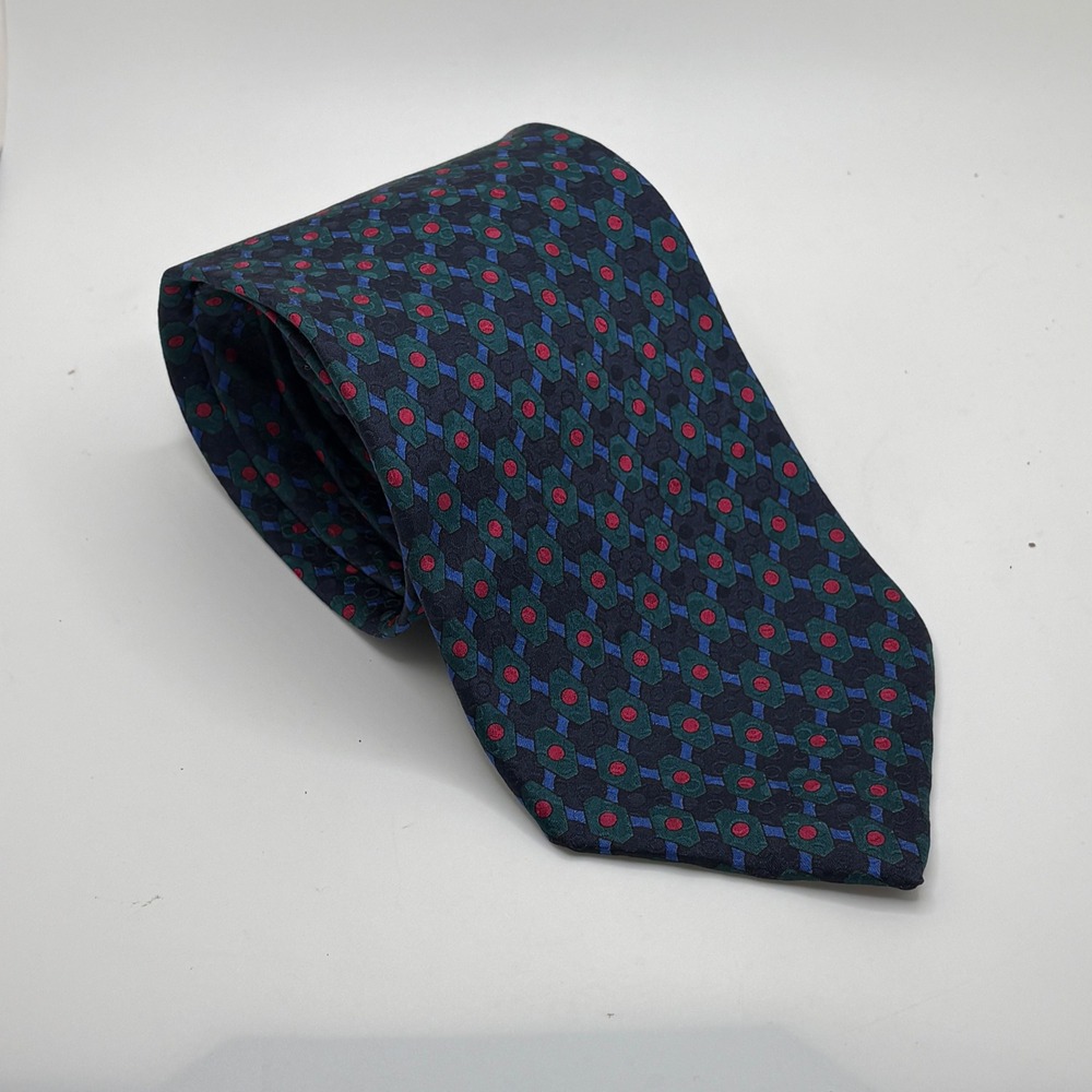 Boston Trader‎ Mens Silk Blend Necktie Navy Blue Geometric Pattern